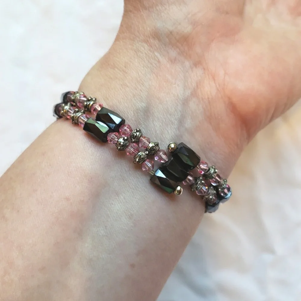 Magnetic Bracelet Pink and Gray  All the gray beads are magnets